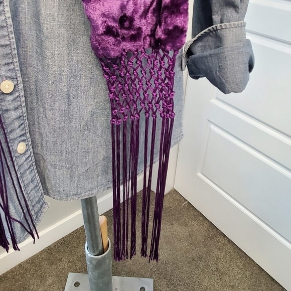 PURPLE SCARF LOT OF TWO VELVET SCARF FRINGE ENDS TRIANGLE SHAWL WRAP WOMEN OS - Picture 9 of 11